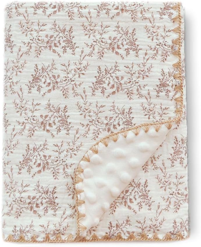 Baby Swaddel Blanket Cotton Muslin Thick Bath Towel Dotted Backing Double Layer Receiving Blanket 40"x40" (Leaves)