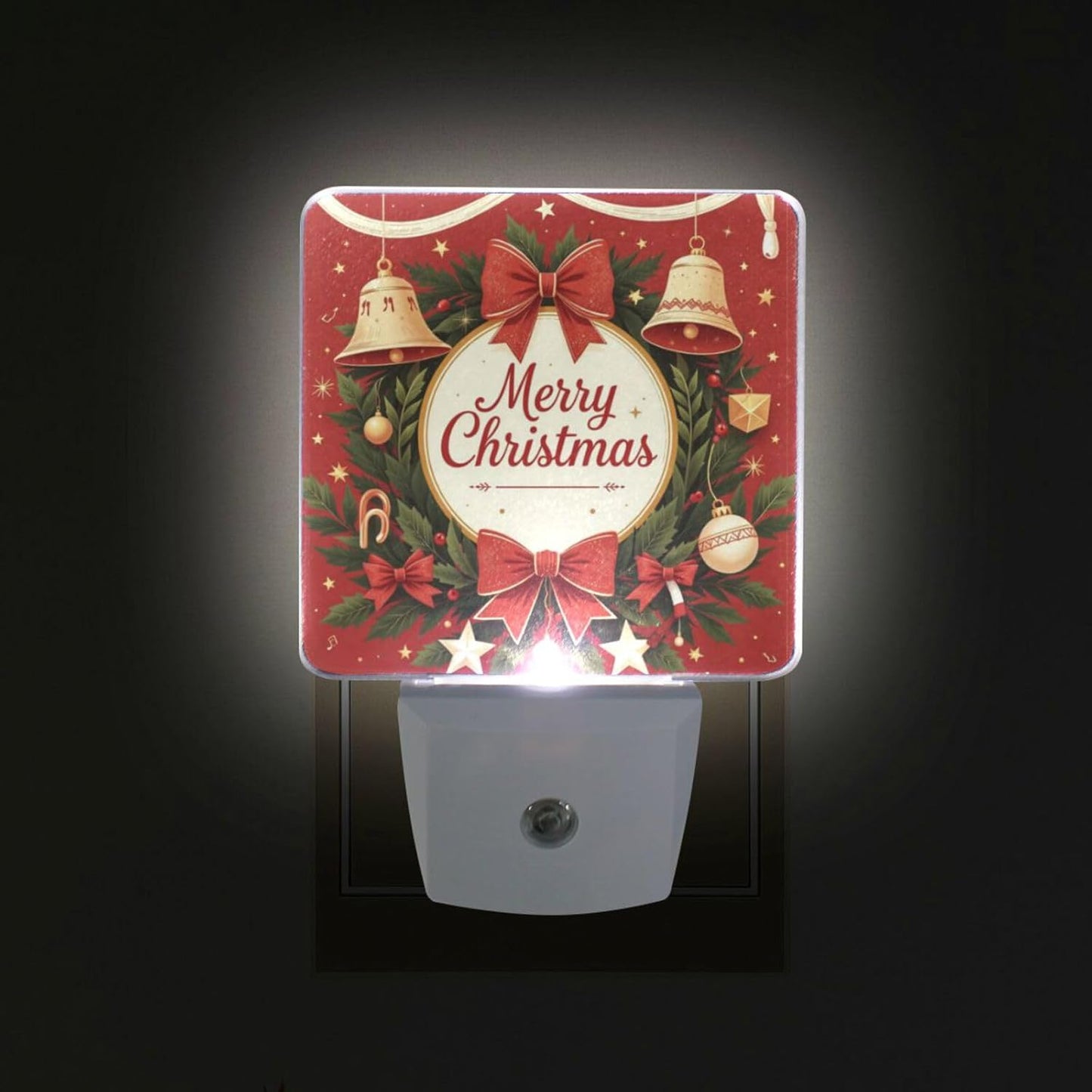 Aslsiy Night Light for Kids Merry Christmas Garland Bell (3) Plug in Wall Lamp LED Dusk to Dawn Sensor Energy Saving Nightlight for Boys Girls Men Women