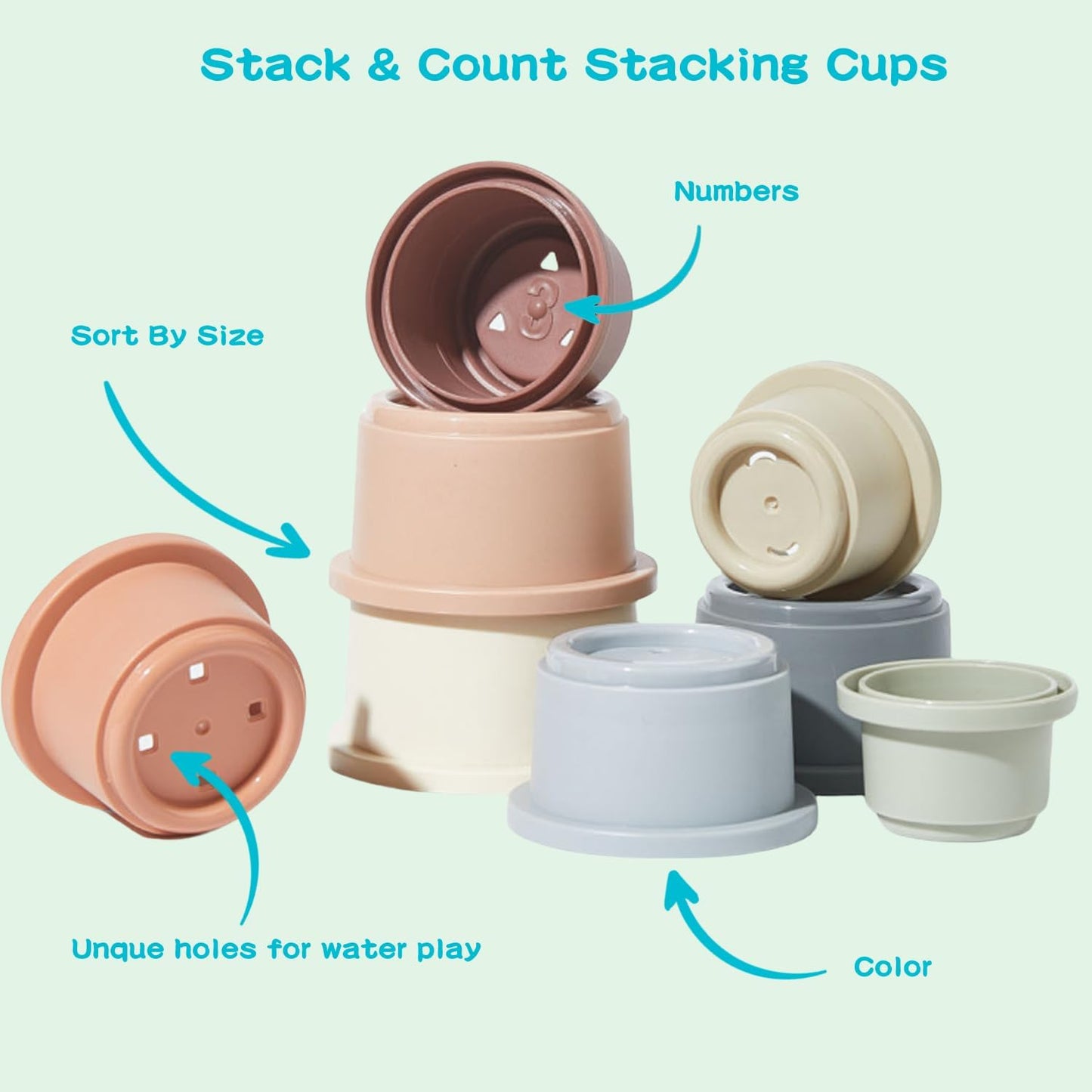 Baby Bath Toys for Kids Ages 1-3, 14 PCS Mold Free Bath Toys for Toddler with Stacking Cups & Bath Spoons, Bathtub Water Toys for Babies 6-12 Months Early Learning Educational Gifts