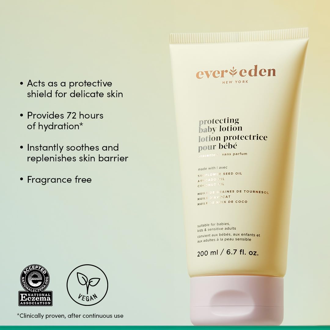 Evereden Protecting Baby Lotion for Newborn 6.7 oz. | Lightweight & Non-Greasy Toddler Lotion | Clean & Gentle Baby Care | Non-toxic & Fragrance Free | Made with clean ingredients