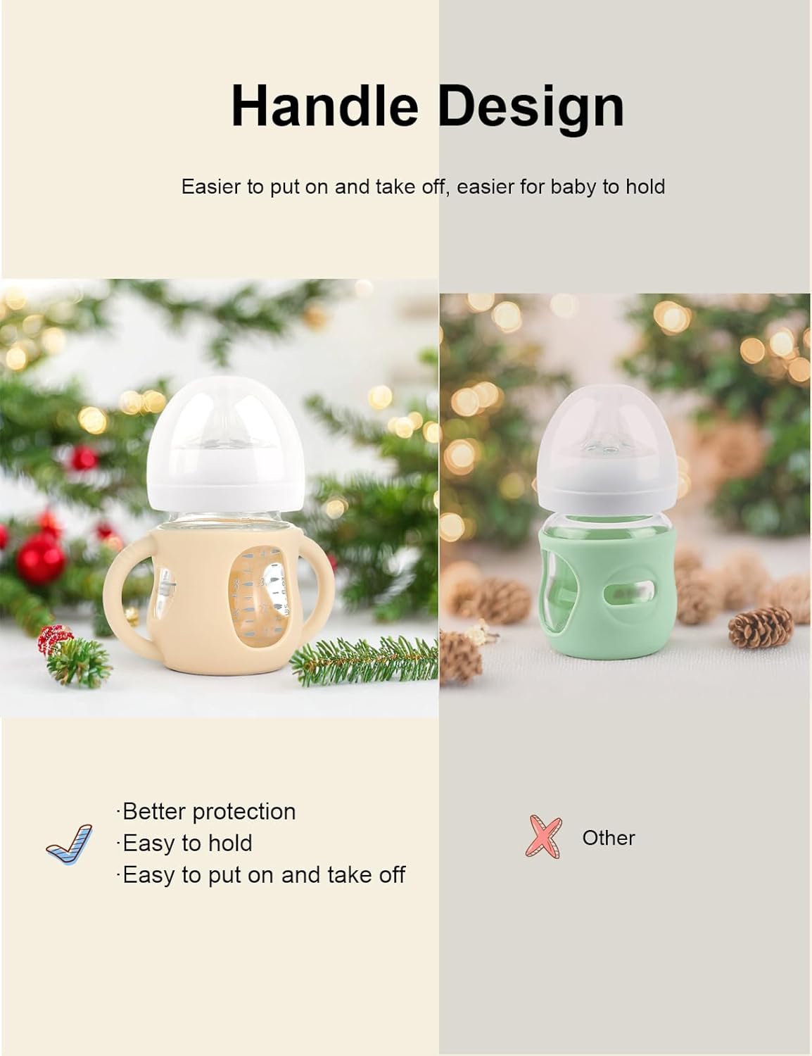 2-Pack Silicone Sleeves for Philips Avent Glass Bottles, BPA-Free Drop-Resistant Baby Bottle Sleeves with Handles, Compatible with Philips Avent Natural Glass Baby Bottles (4 oz)