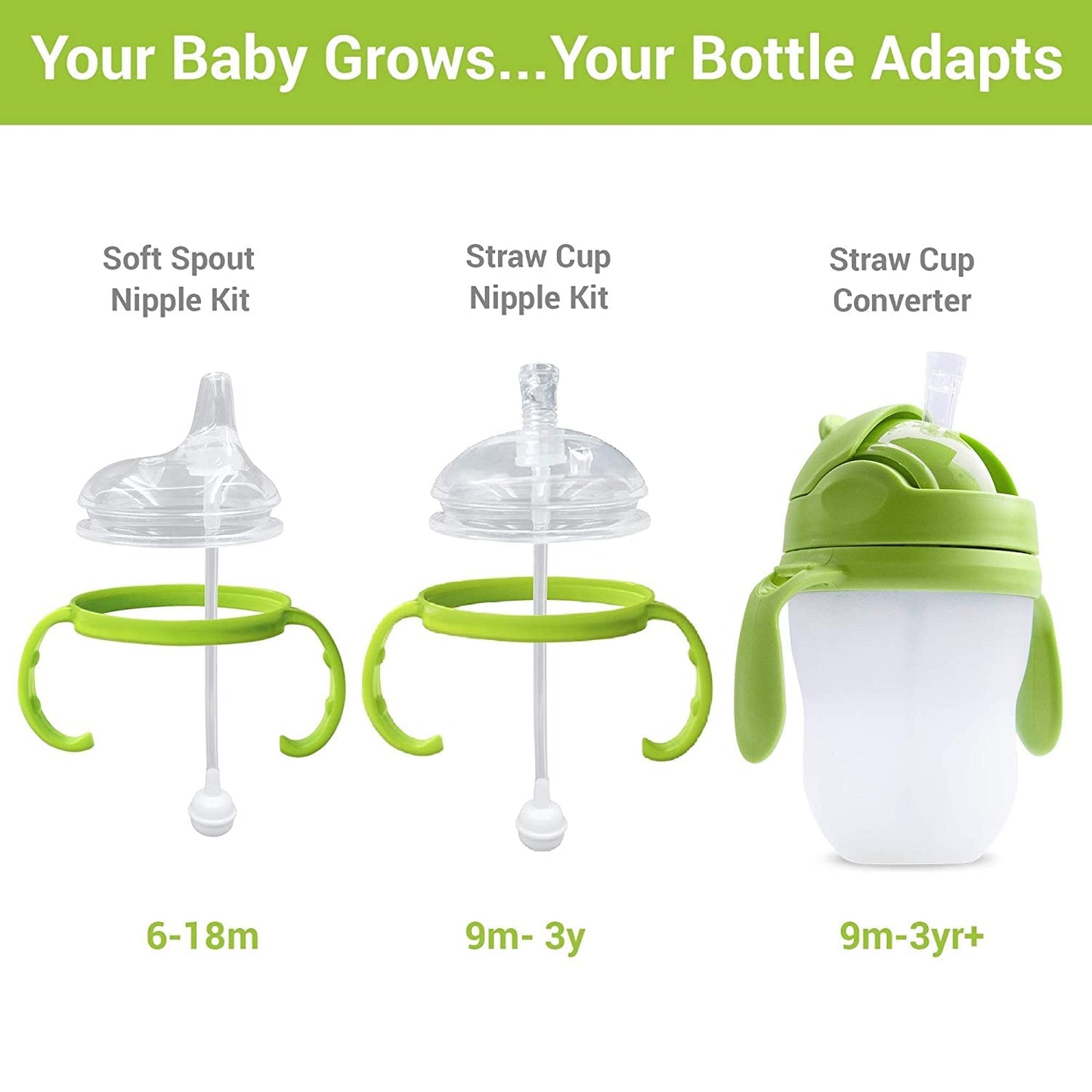 Step 1 Transitional Weighted Straw and Handles Self-Feeding Kit Compatible with Comotomo Silicone Nipples, Medium and Fast Flow | 4 Months +