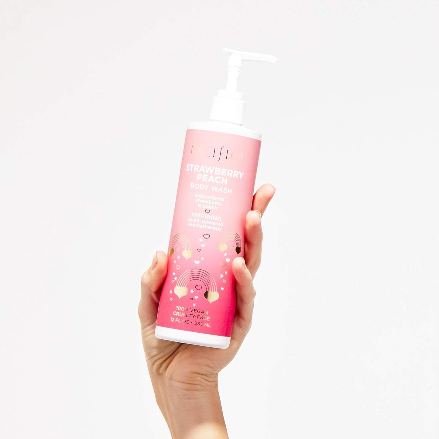 Pacifica Beauty Strawberry Peach Body Wash with Pump, Bath and Shower Gel, Aloe, Vitamin C, Moisturizing, Hydrating, Cleansing, Soothing, Rejuvanating, Inspiring, Vegan, 12 fl oz (1 Count)