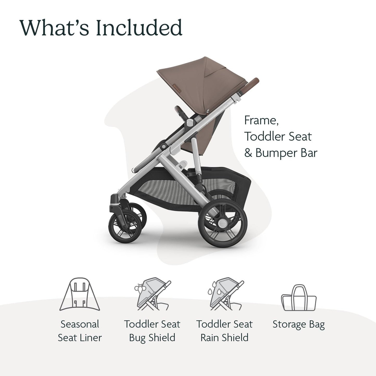 UPPAbaby Vista V3 Stroller - Full-Size Single-to-Double Stroller System - Toddler Seat, Bug Shield, Rain Shield, and Storage Bag Included - Theo (Dark Taupe/Silver Frame/Chestnut Leather)