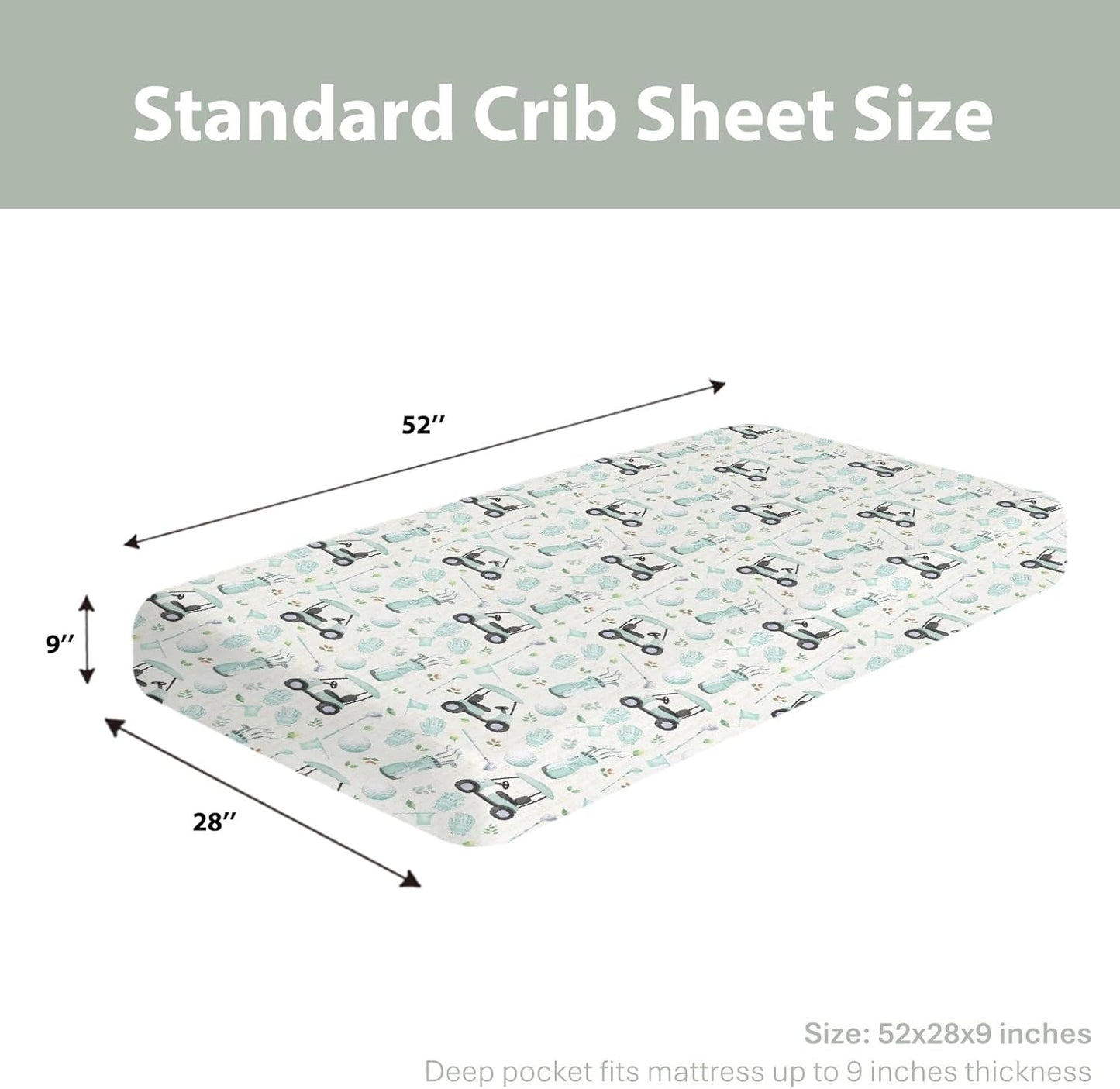 Golf Baby Crib Sheets for Boy Girl 28"x52" Sports Golfing Soft Stretchy Fitted Crib Mattress Cover Golf Lovers Gift Nursery Baby Sheet for Standard Crib and Toddler Bed Mattress Green