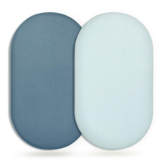 GRSSDER Stretchy Ultra Soft Fitted Bassinet Sheet 2 Pack, Universal Fit for Bassinets Baby Cradle Moses Basket Oval Rectangle Mattress Safe and Snug, Jersey Bassinet Sheets for Girls, Blue/Navy