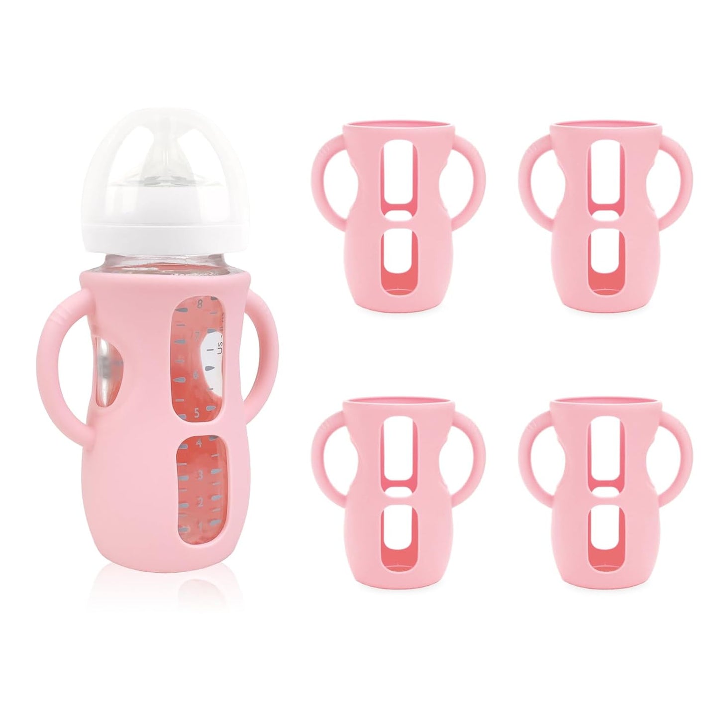 4-Pack Silicone Sleeves for Philips Avent Glass Bottles, BPA-Free Drop-Resistant Baby Bottle Sleeves with Handles, Compatible with Philips Avent Natural Glass Baby Bottles (8 oz)