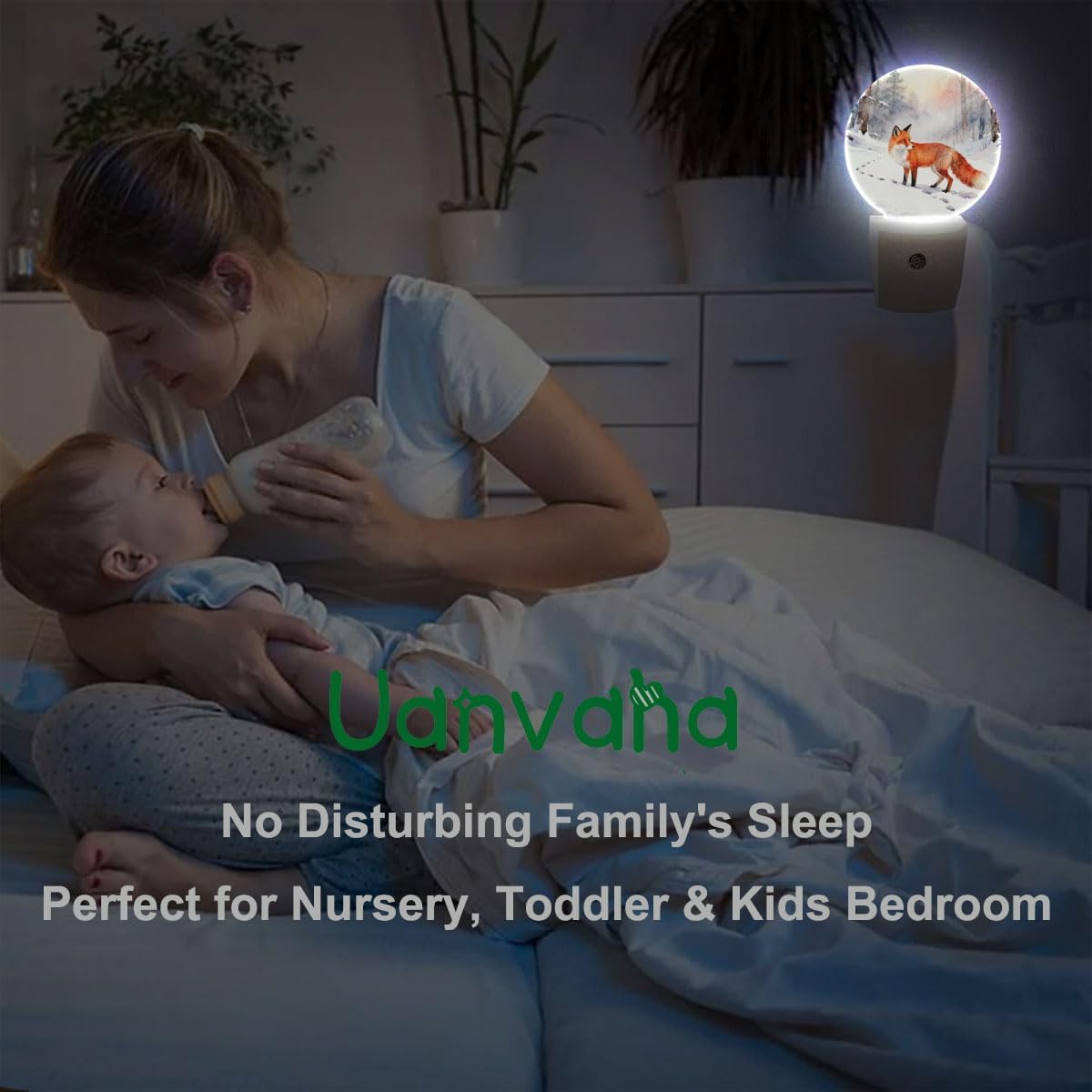 Winter Woods Landscape Night Light Fox in The Snow Dusk to Dawn Plug-in Nightlight Auto Sensor for Bedroom Bathroom Hallway Living Room