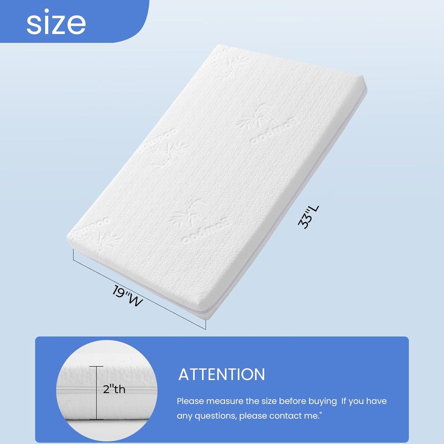 33x19 Bassinet Mattress for Cowiewie: 2" Thick Dual Sided Gel Memory Foam Bassinet Mattress for Angelbliss 3 In1/Babybond/Cowiewie/Jimglobassinet/Harppa - Exact Fit Bedside Bassinet