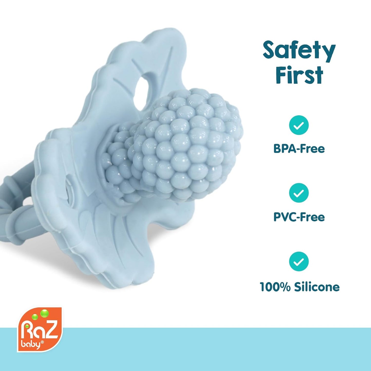RaZbaby Pig RaZbuddy w/RaZberry Teething Relief Pacifier – Soothes Sore Gums w/Nature-Inspired Texture, 100% BPA-Free Silicone Teether, Detachable Stuffed Animal – 3 Months+ Teether, Coconut