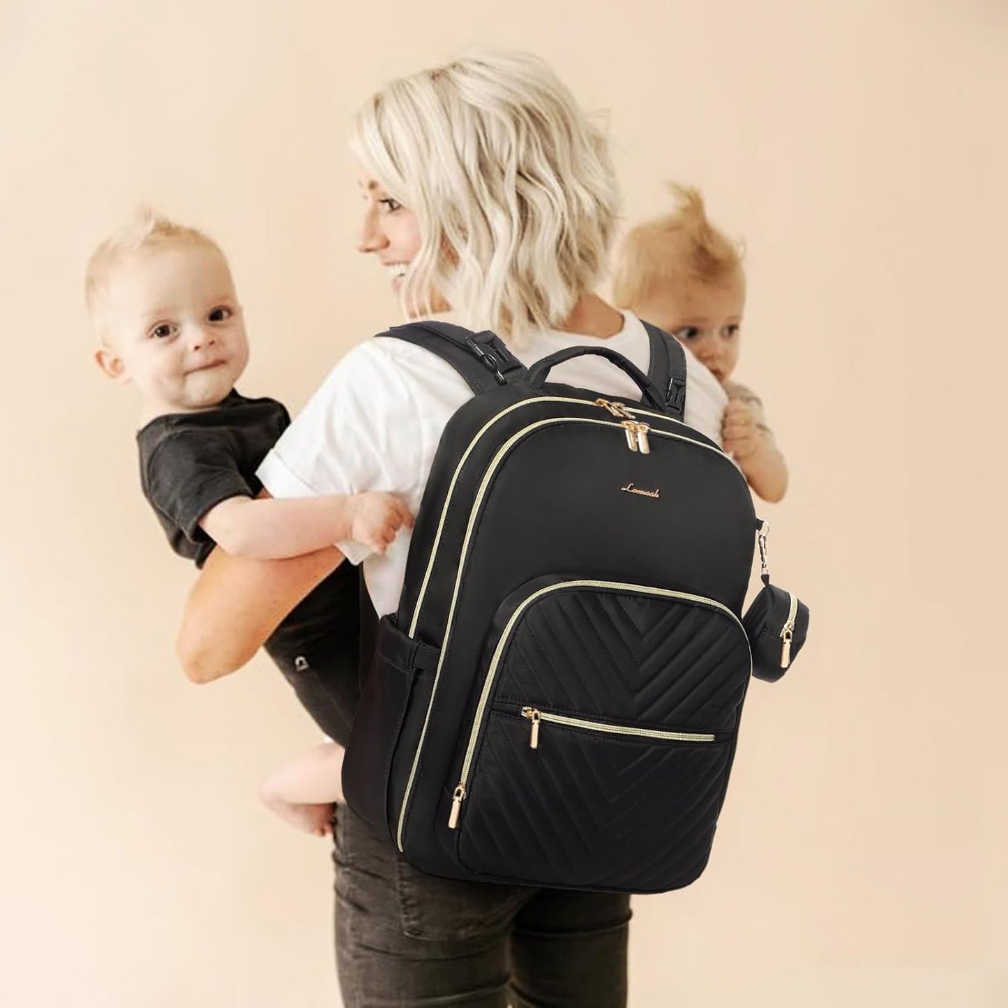 LOVEVOOK Diaper Bag Backpack, Quilted Baby Bag with Changing Pad & Pacifier Holder, Waterproof Travel Diaper Bags for Baby Boys Girls, Stylish and Large Capacity, Black