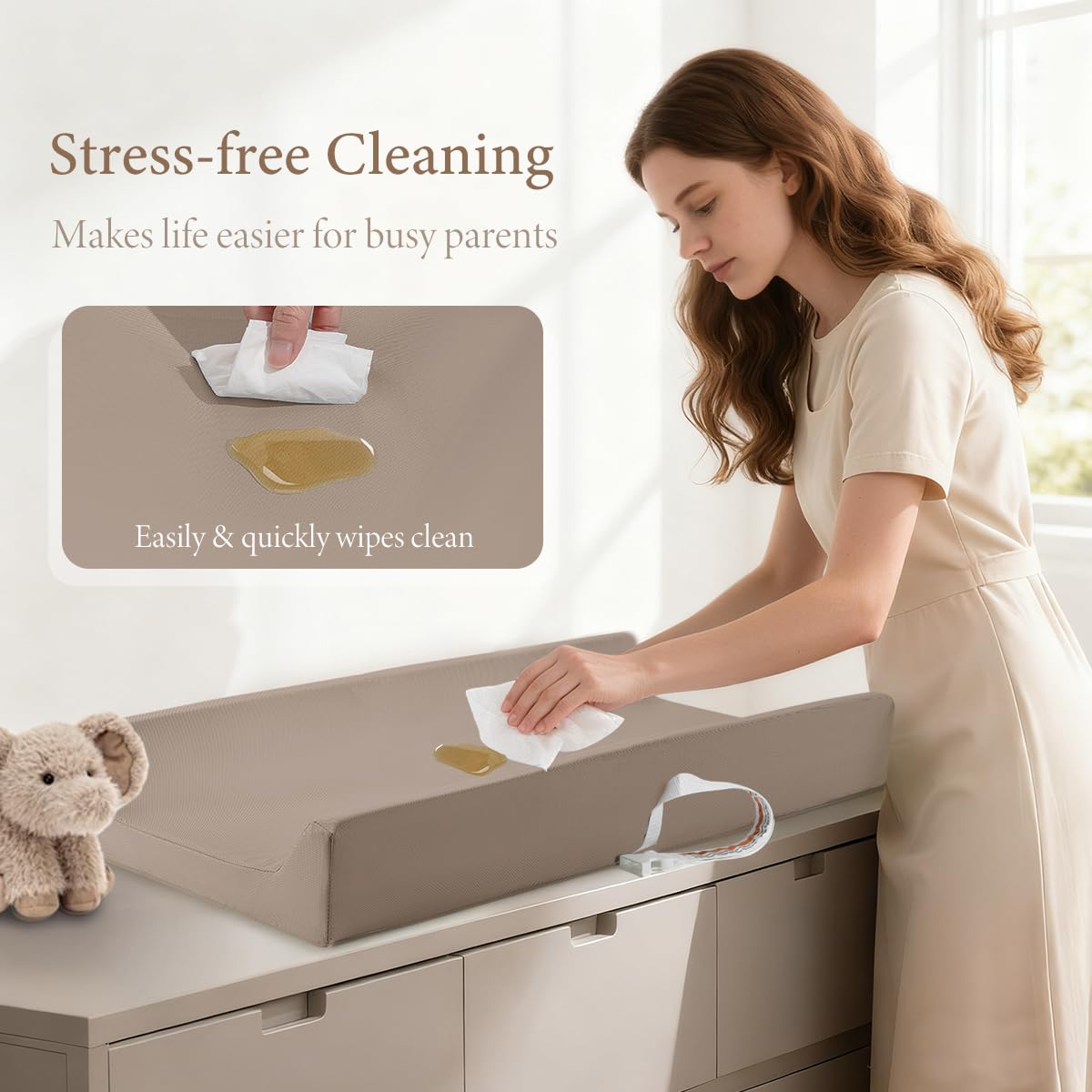 Baby Diaper Changing Pad, PU Compressed Waterproof Portable Wipeable Diaper Mat for for Travel, Fits Dressers & Tables (Khaki)