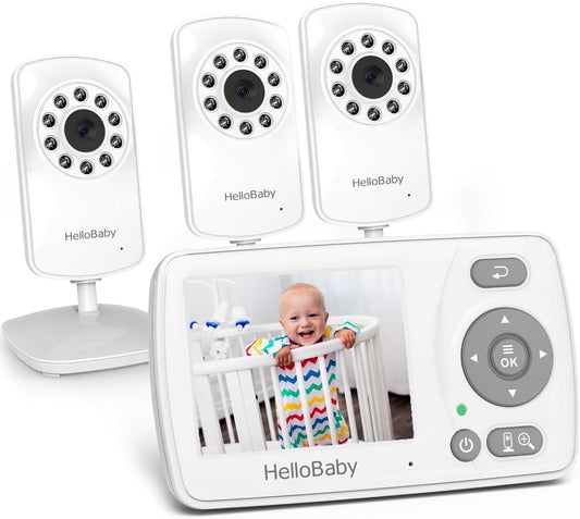 HelloBaby Monitor with 3 Cameras, 2.4'' Portable Travel Screen Baby Monitor No WiFi, 1000ft Long Range Video Baby Monitor, Night Vision, VOX Mode-Power Saving, Baby Safety Camera,for Baby/Pet/Elder