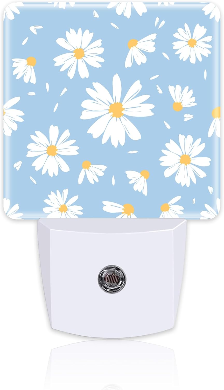 Watercolor White Daisies Flowers Night Light for Kids,Abstract Floral Flying Petals Night Light Plug in with Dusk to Dawn Sensor,0.5w Energy Saving Nightlight for Hallway Stairway Kitchen Bedroom