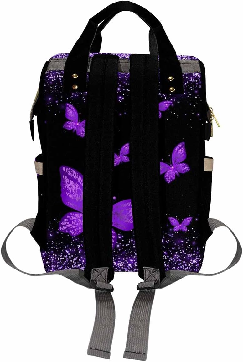 D-Story Custom Name Customized Diaper Bags For baby Bags Colorful Mommy Present for Women Men Unisex with Thermal Pockets Diaper Backpack With Name Text, Neon Butterfly
