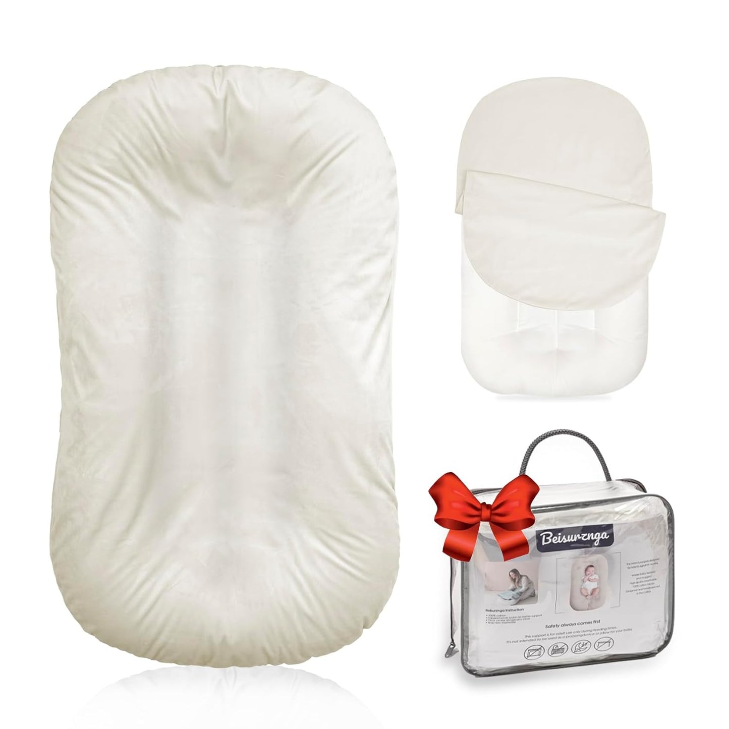 Baby Lounger - Snuggle Cozy Me Infant Lounger for Newborns | Flannel Cover, Breathable Soft, Portable Awake-Time Pad, Essential Baby Gift - White