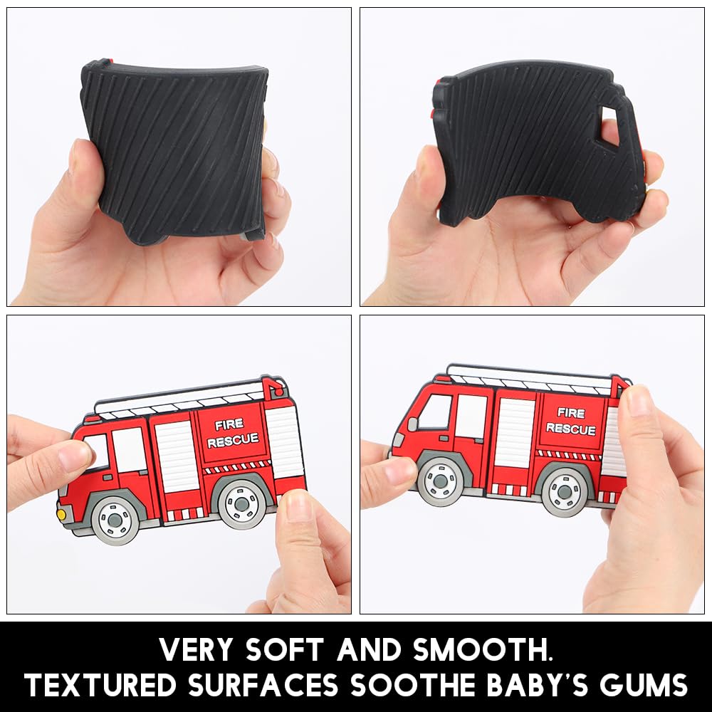 Baby Silicone Teether,Sensory Chew Toys,BPA Free Soft and Effective Infant Teething Pain Relief Toys,Freezer Safe,Food Grade Silicone,Best Shower Gift for Boys and Girls (Fire Trcuk).