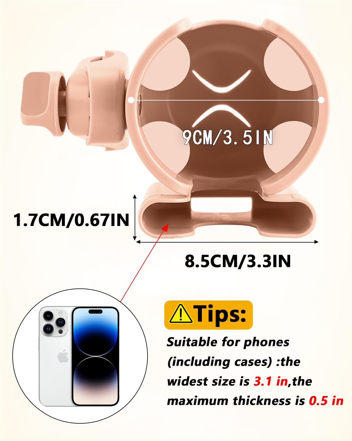 Universal Stroller Cup Holder with Mobile Phone Case, 2-in-1 Strollers Storage Rack, 360 Degrees Rotation Drink Holder for Bike, Pushchair, Wheelchair, Walker,Bicycle, Fits Most Cups (Pink)