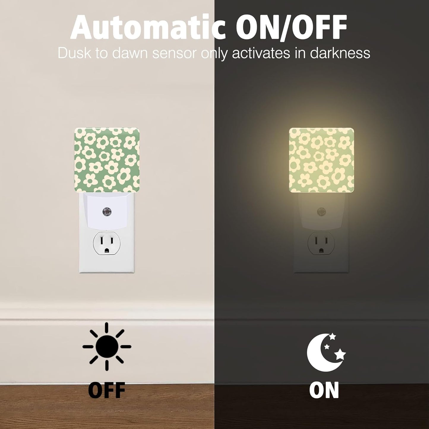 Vintage Groovy Flowers Night Lights Plug into Wall for Girls Boys Room, Night Lights LED Lamp with Dusk to Dawn Sensor Nightlight for Bedroom Kitchen Bathroom Hallway Home Wall Decor