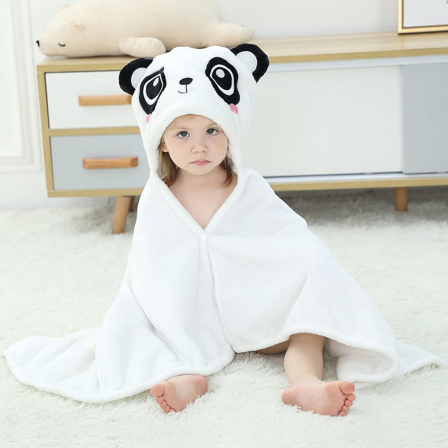 Wearable Blanket Hoodie for Kids Toddlers Hooded Towels Soft Cozy Flannel Wearable Throw Blanket Hoodie for Boys Girls Birthday Gifts (Bear 50 * 40)