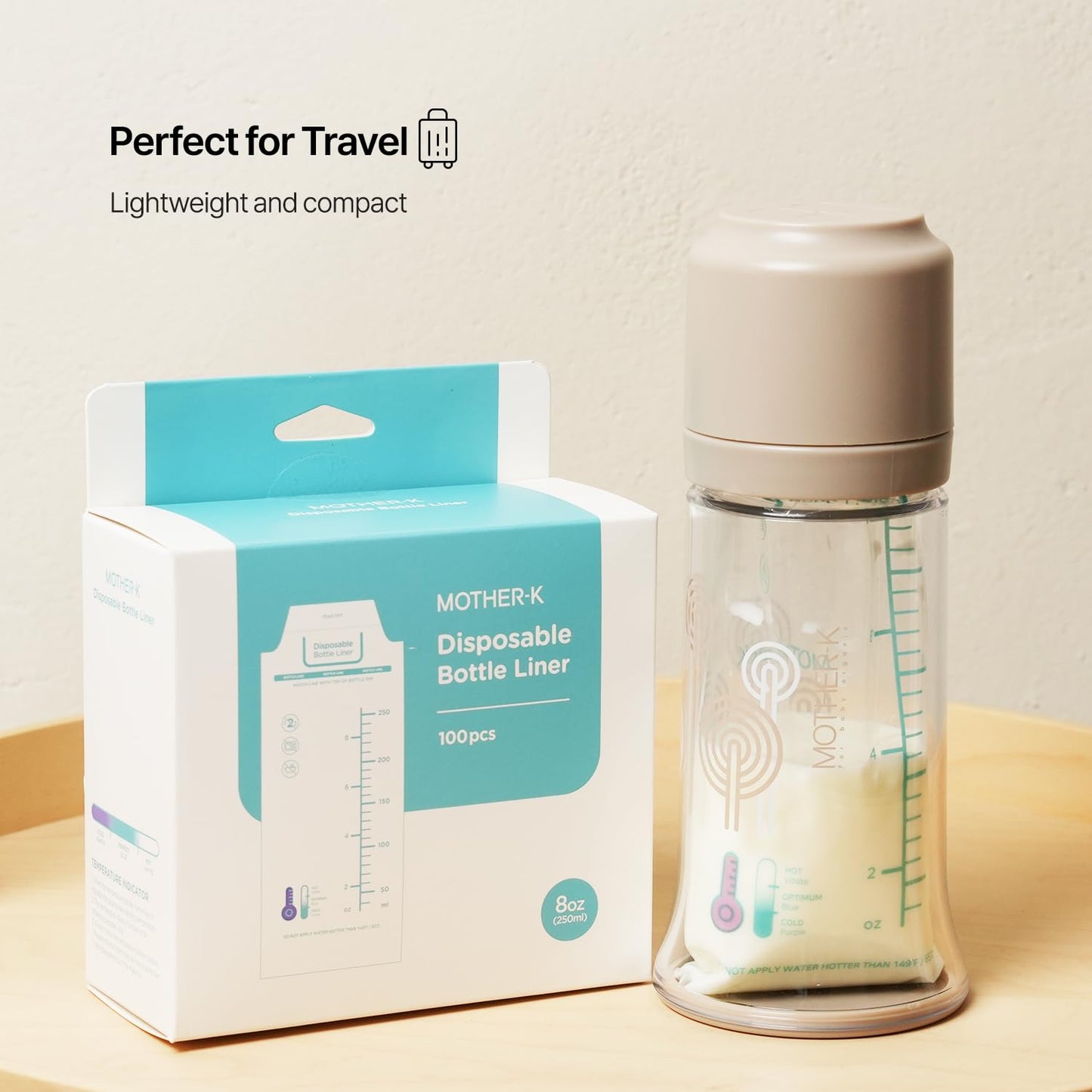 MOTHER-K Disposable Baby Bottle Liner, Must-Have Baby Travel Essentials, BPA Free & Anti-Colic (8oz, 100pcs)