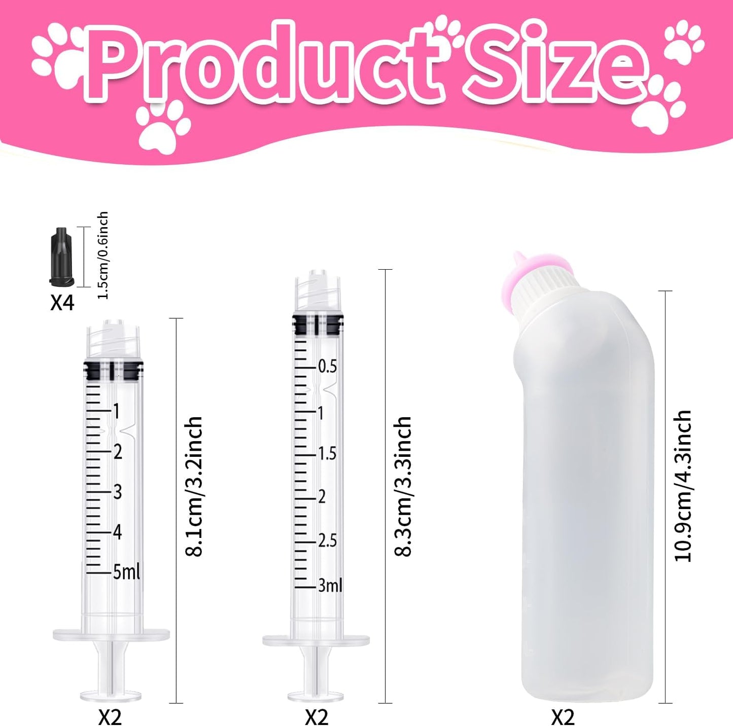 Pink Original Pet Feeding Silicone Nipple with Bottle and Syringes for Puppy Cat or Other Pets