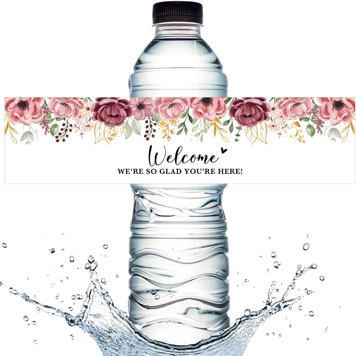 100PCS Wedding Water Bottle Labels Waterproof Greenery Floral Wraps Sticker for Water Bottle Baby Shower Bottle Label for Bridal Shower Party Welcome A07