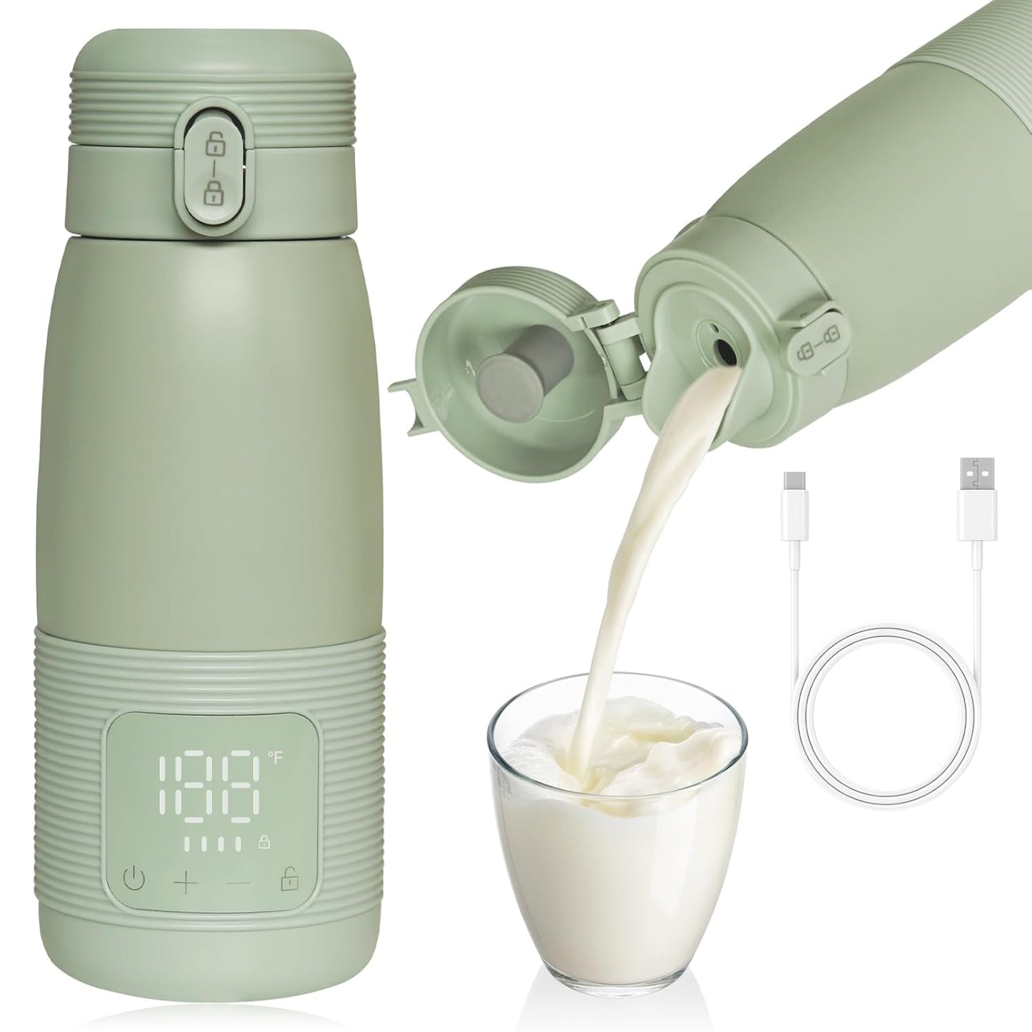 Portable Bottle Warmer for Travel 12 oz Portable Bottle Breast Milk and Water Warmer Fast Precision HeatingSafe Temp Control Adjustable for New Parents