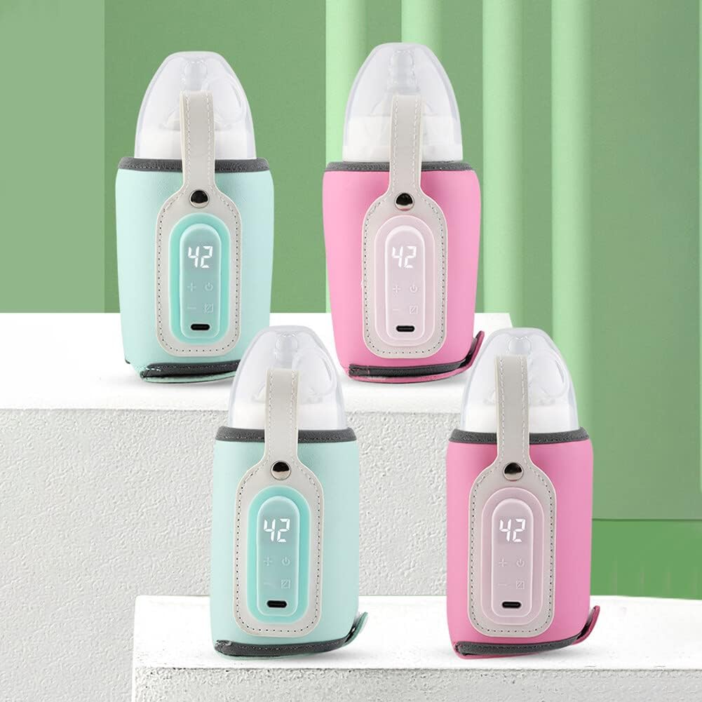 Baby Bottle Keep Warmer,Portable Travel Mug Milk Heater Thermostatic Bottle Cover Milk Bottle Heating Warmer Multifunction Thermostatic Bottle Sleeve with Tpye-E Cable for Coffee Tea,Pink