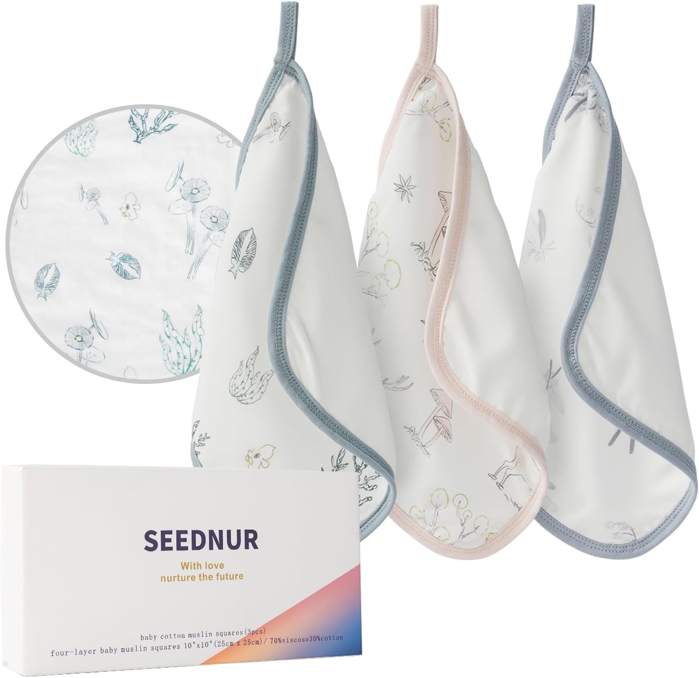 Baby Washcloths, Soft Burp Cloths, Absorbent Baby Bath Towels-4 Layer Design-Reusable Baby Wipes Newborn Bath Face Towel for Delicate Skin, Wash Cloths for Shower and Baby Essentials - 3 Pack