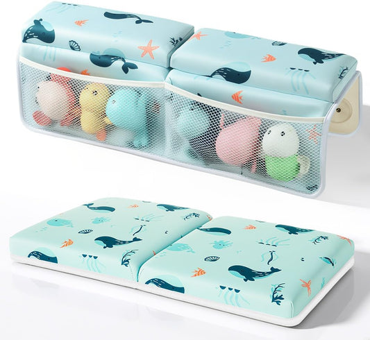 SKEFOLI Baby Bath Kneeler and Elbow Rest Pad Set,1.5" Thick Baby Bath Kneeler Pads with Toys Organizer, Pads to Support The Arm, Essentials, Ideal Kneeling Pad for Bathing