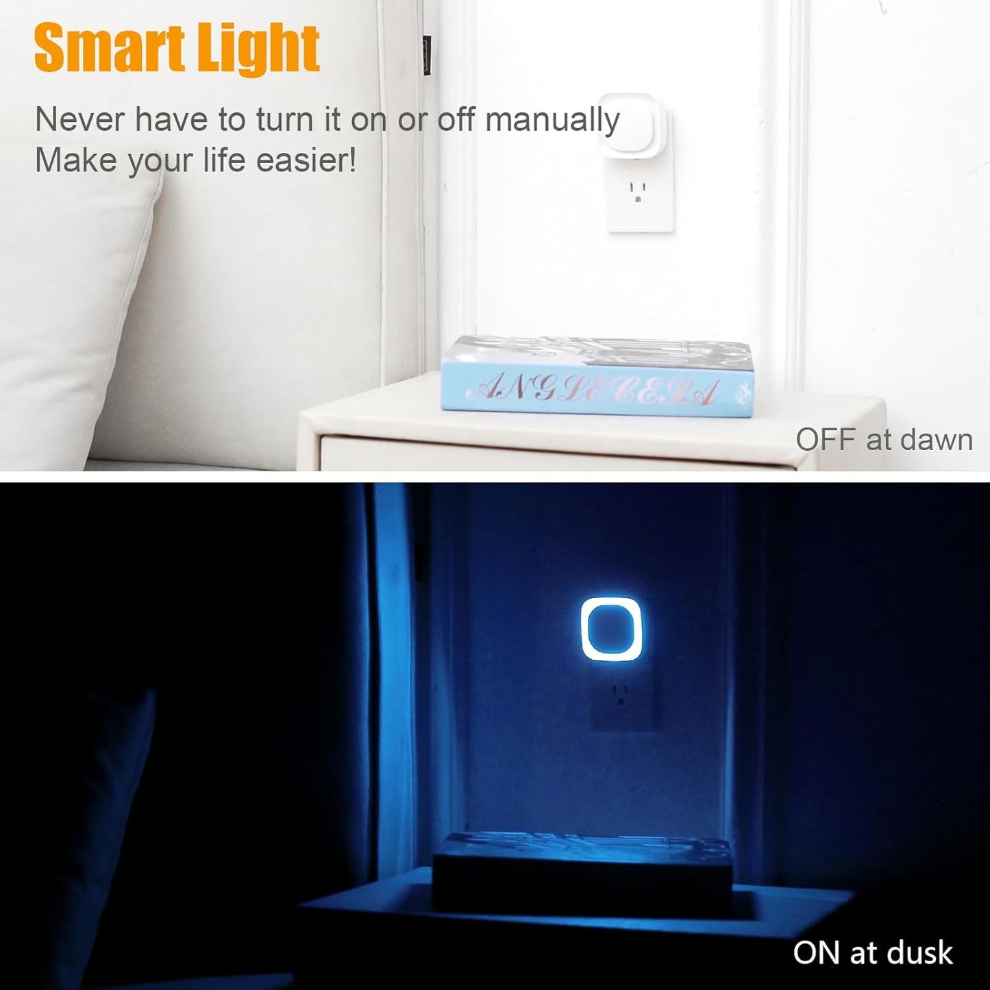 2 Pack Azure Night Light, Crisp Modern Glow with Dimmable Soft Light & Indirect Reflection, Auto Dusk to Dawn Sensor, Plug in LED Nightlight for Bathroom,Toilet, Kitchen Counter, Modern Decor