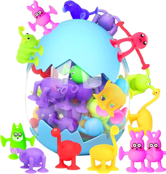 Bath Toys for Kids Toddlers Suction Cup Toys Animals Suction Sensory Toys Family Game Preschool Window Travel Toy Set - 40pcs Large Egg Container