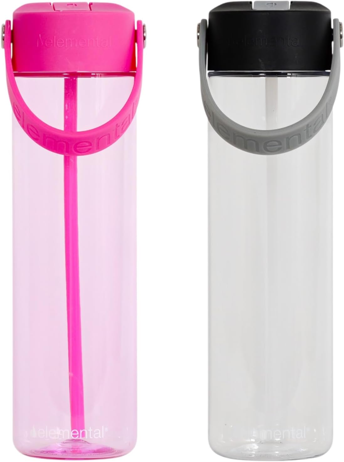 Elemental Splash Water Bottles - BPA-Free Tritan Plastic Reusable Water Bottle with Strap - Ideal for Gym and Sports Leak Proof when Spout is Closed - Hot Pink & Midnight Clear - 26oz (2 Pack)