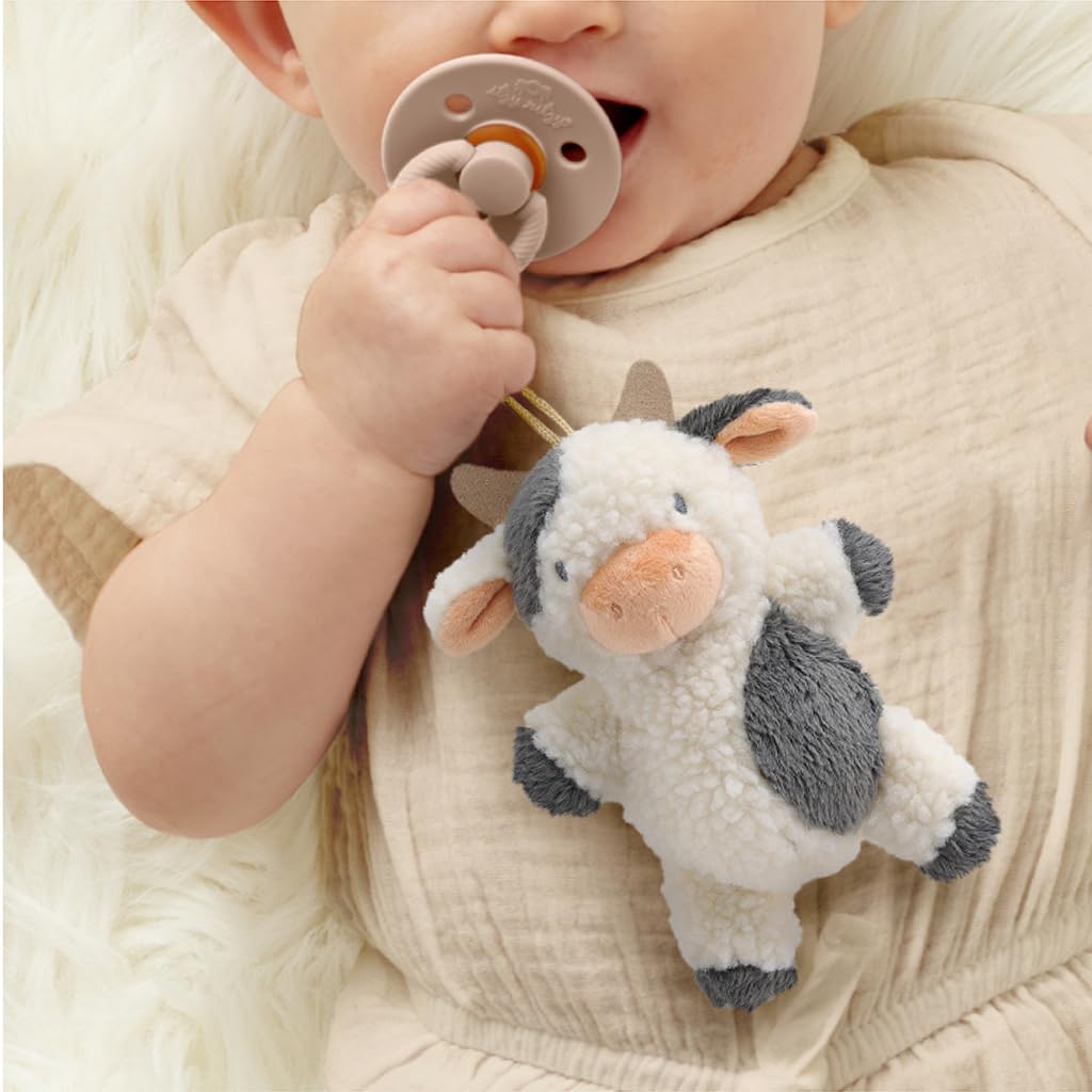 Itzy Ritzy Pacifier & Lovey Set - Natural Rubber Pacifier with Stuffed Animal Lovey - Detachable Plush Cow Binky Holder & Coordinating Natural Rubber Binky, Ideal for Ages 0-6 Months (Cow)