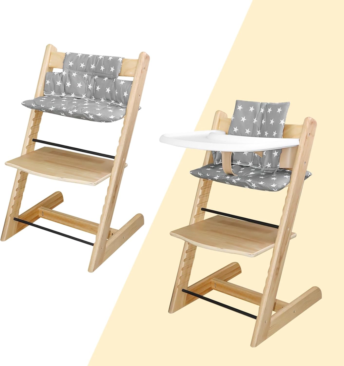 For Tripp Trapp High Chair Cushion, Soft And Comfortable For Tripp Trapp High Chair Cushion, For Tripp Trapp Cushion Set Makes It Safer And More Comfortable For Baby To Sit On (Grey Star Pattern)