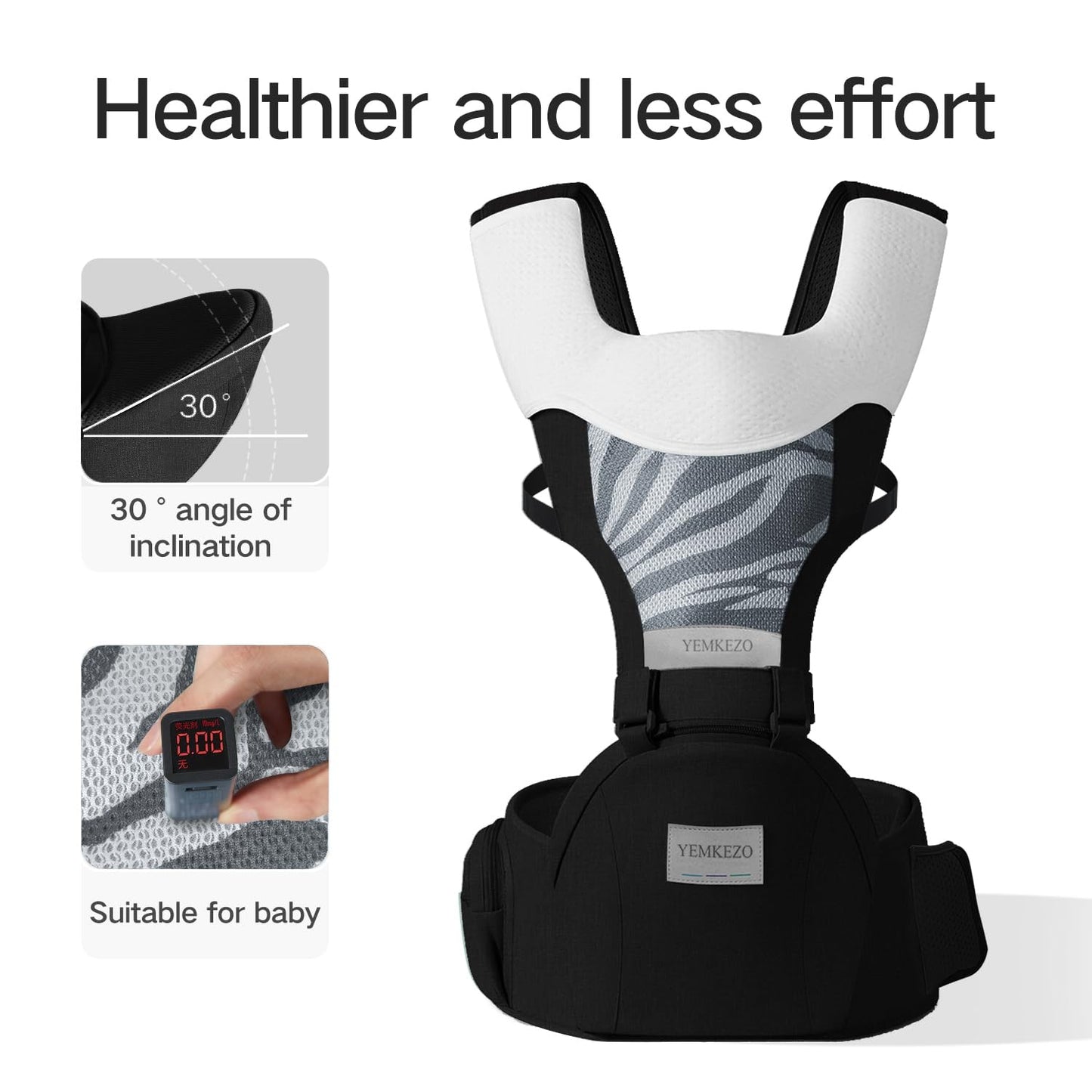 Baby Carrier Newborn to Toddler with Hip Seat, Multifunction Baby Hip, 4-in-1 Ergonomic Infant Carrier (Ergonomic M Position) Adjustable & Removable Baby Holder Carrier for 0-36 Months (Black)
