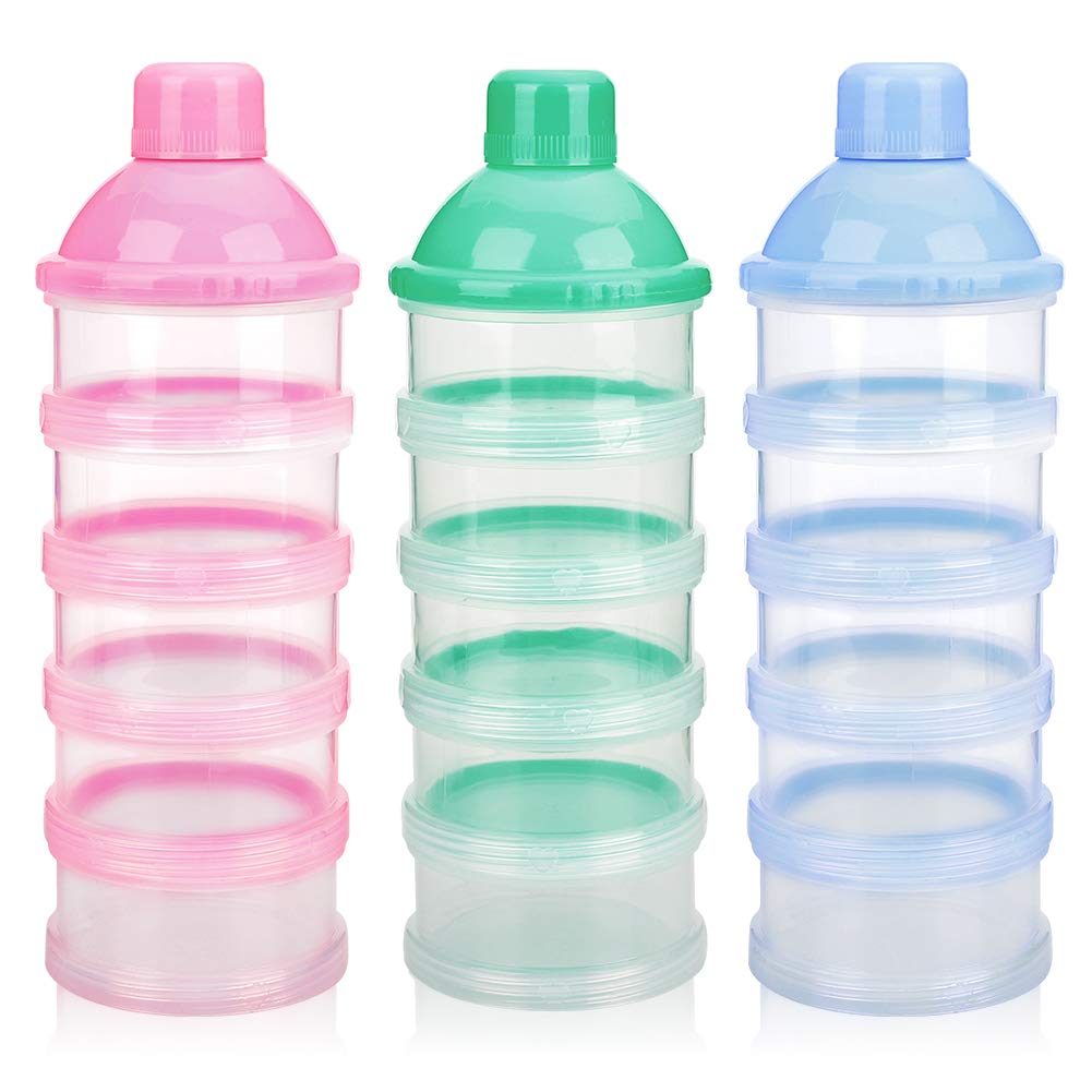 Accmor Formula Dispenser On The Go, 5 Compartments Stackable Formula Container for Travel, Baby Milk Powder Kids Snack Container, BPA Free