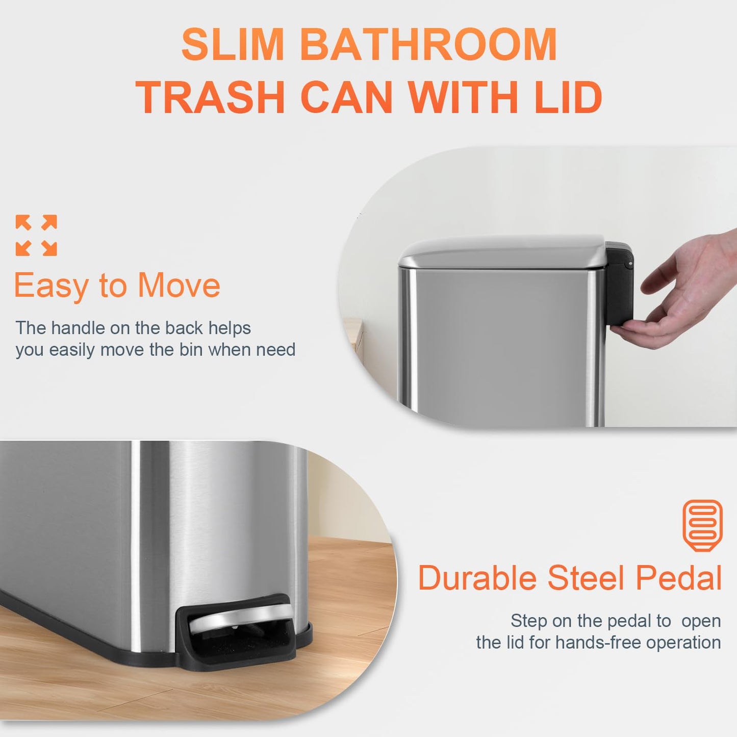 PayLessHere 1.3 Gallon Trash Can Kitchen Trash Can Stainless Steel Garbage Can with Removable Plastic Inner Bucket Lid Foot Pedal for Home Kitchen Bedroom Bathroom (2, Stainless Steel)