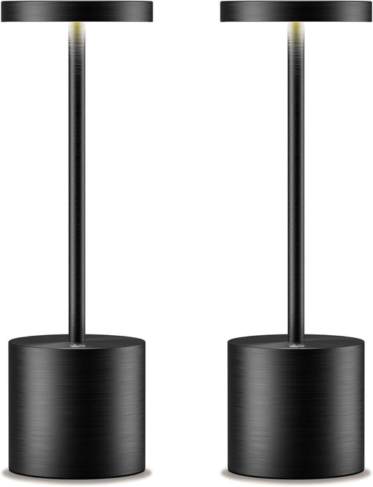 Cordless Table Lamps Rechargeable - Outdoor Portable LED Table Light 5000mAh Battery Operated Lamp 3 Color Stepless Dimming with Memory Function for Restaurant Dining Patio 2Pack Black
