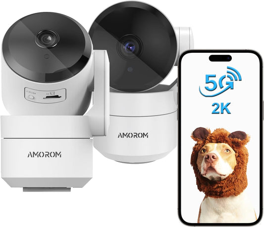2 Pack 2K Indoor Security Camera Wireless, 360° Pan-Tilt Wi-Fi Pet/Baby Monitor with AI Motion Detection, Night Vision, Phone App, Cloud & SD Storage (5G/2.4G Hz)