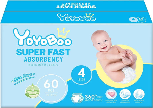 Disposable Baby Diapers, High Absorbency, Hypoallergenic,Baby Essentials，Healthy Baby Diapers, Overnight Protection,Size 4, 60 Count