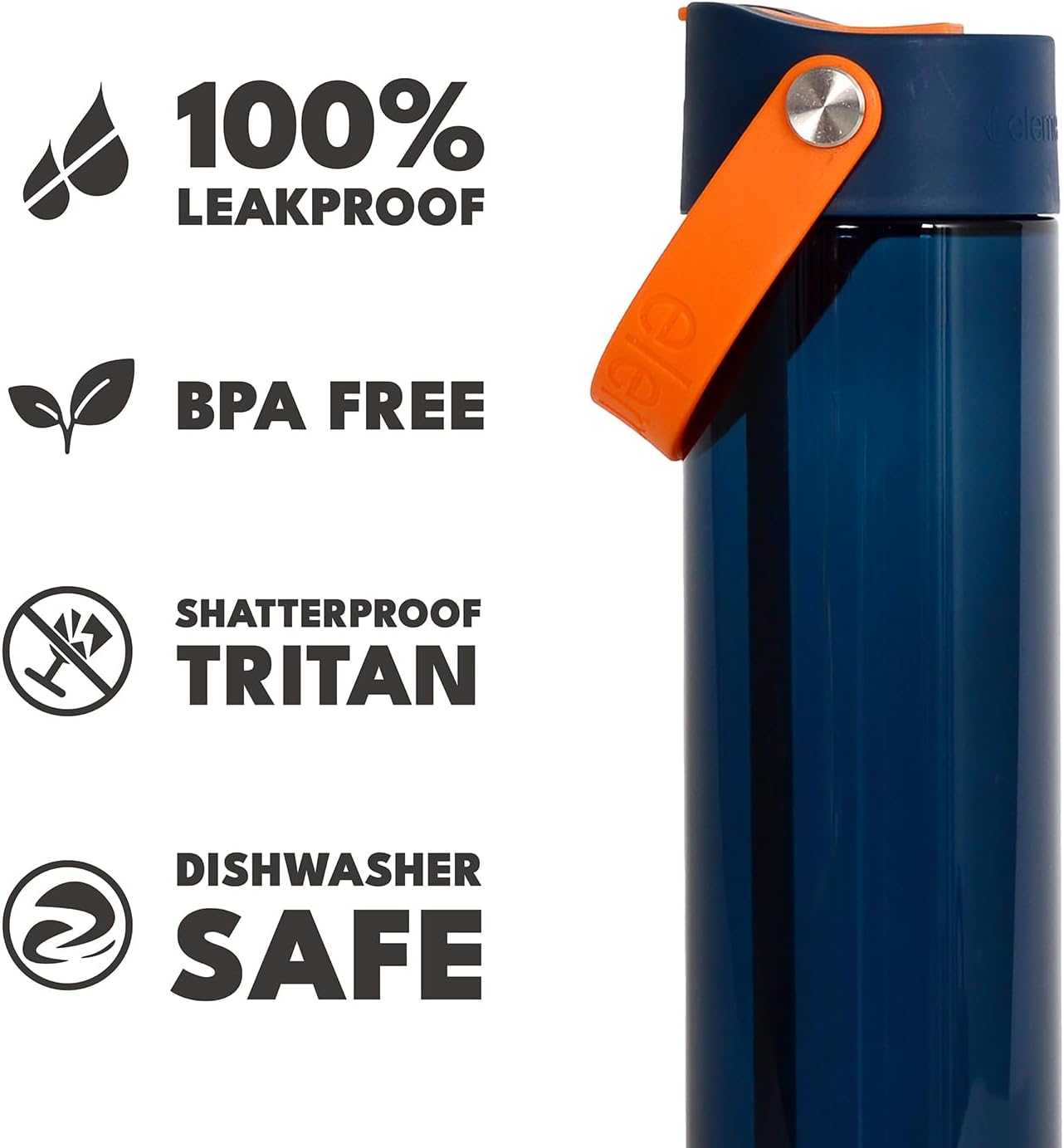 Elemental Splash Water Bottles - BPA-Free Tritan Plastic Reusable Water Bottle with Strap - Ideal for Gym and Sports Leak Proof when Spout is Closed - Orange & Marine Sunset - 26oz (2 Pack)