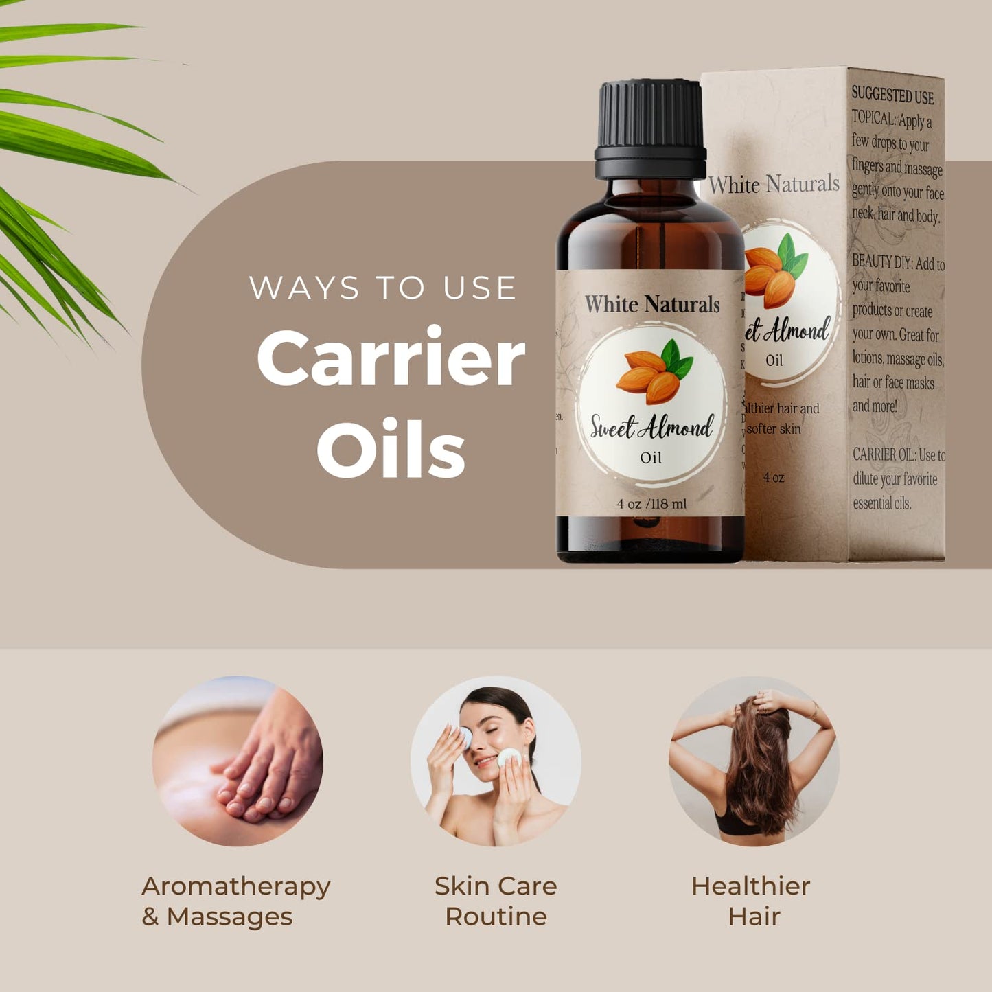 Sweet Almond Oil for Hair and Skin, 100% Pure and Natural Cold Pressed, Hexane Free, Skin Moisturizer, Nails, Massage, Carrier Oil