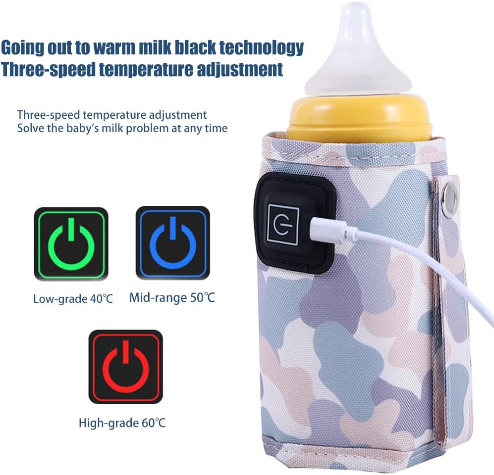 Car Travel Bottle Warmer,5V 2A USB Heating Bottle Warmer 40°C-60 °C Three Gear Adjustable Car Travel Milk Bottle Warmer Milk Heat Keeper Lightweight Milk Heater Cover,White