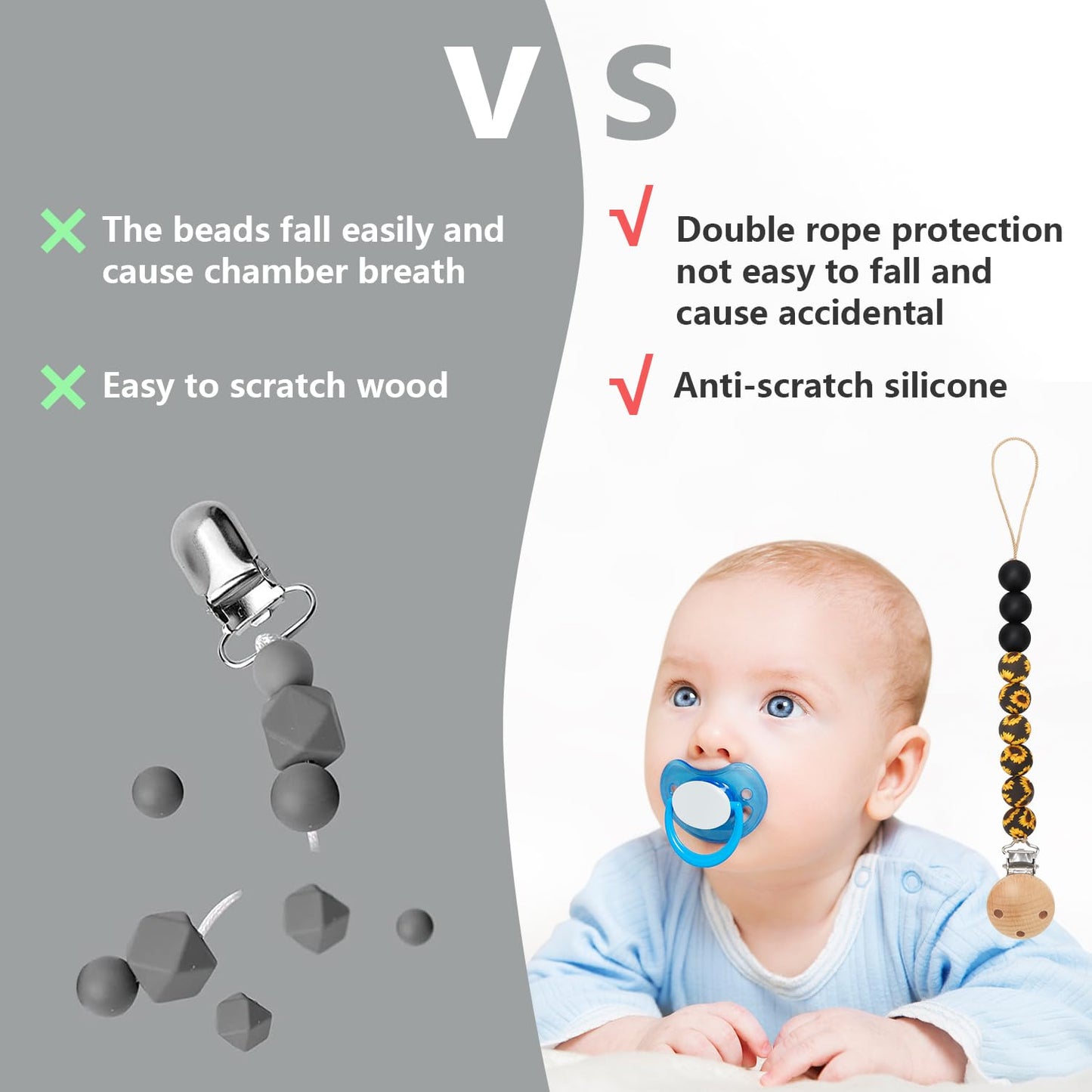 Pacifier Clips, 2PCS Silicone Soother Clips, BPA Free Pacifier Clip Pacifier Holder for Newborn Baby Boy Girl Gifts, Sunflower