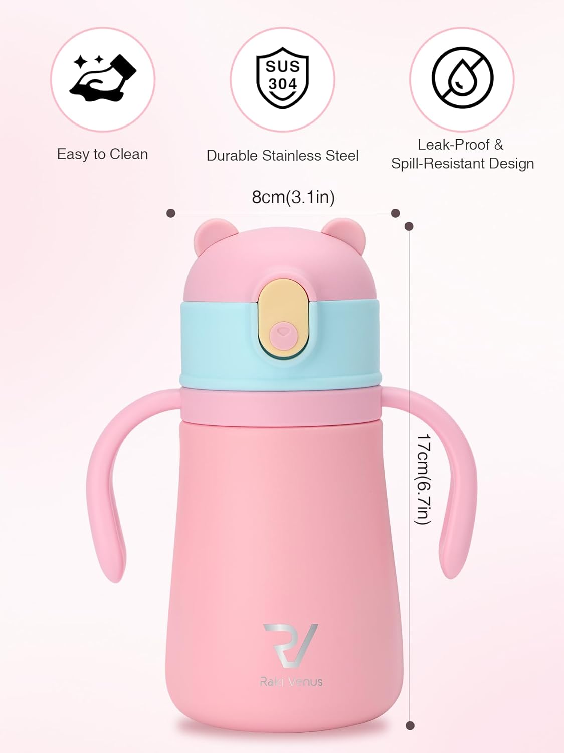 12oz Kids Insulated Water Bottle Double-Wall Vacuum Kids Water Bottle with Hygiene Silicone Straw Blowout-Proof Lid Insulated No BPA Durable Stainless Steel