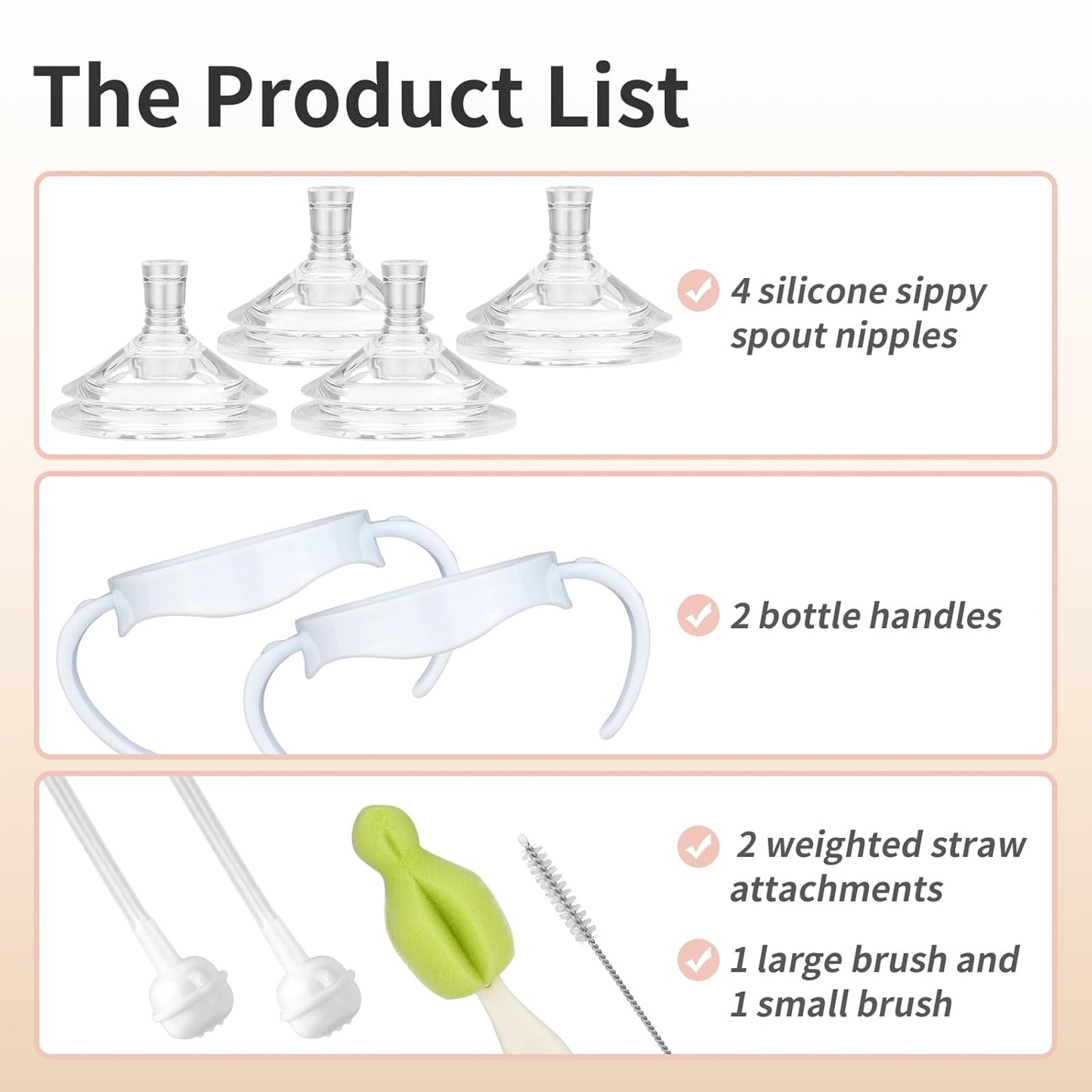Straw Cup Conversion Kit Compatible with Philips Avent Natural Baby Bottle, Straw Transition Kit from Bottles, 4 Straw Top Nipples, 2 Weighted Straw Attachments, 2 Handles and 2 Cleaning Brushes