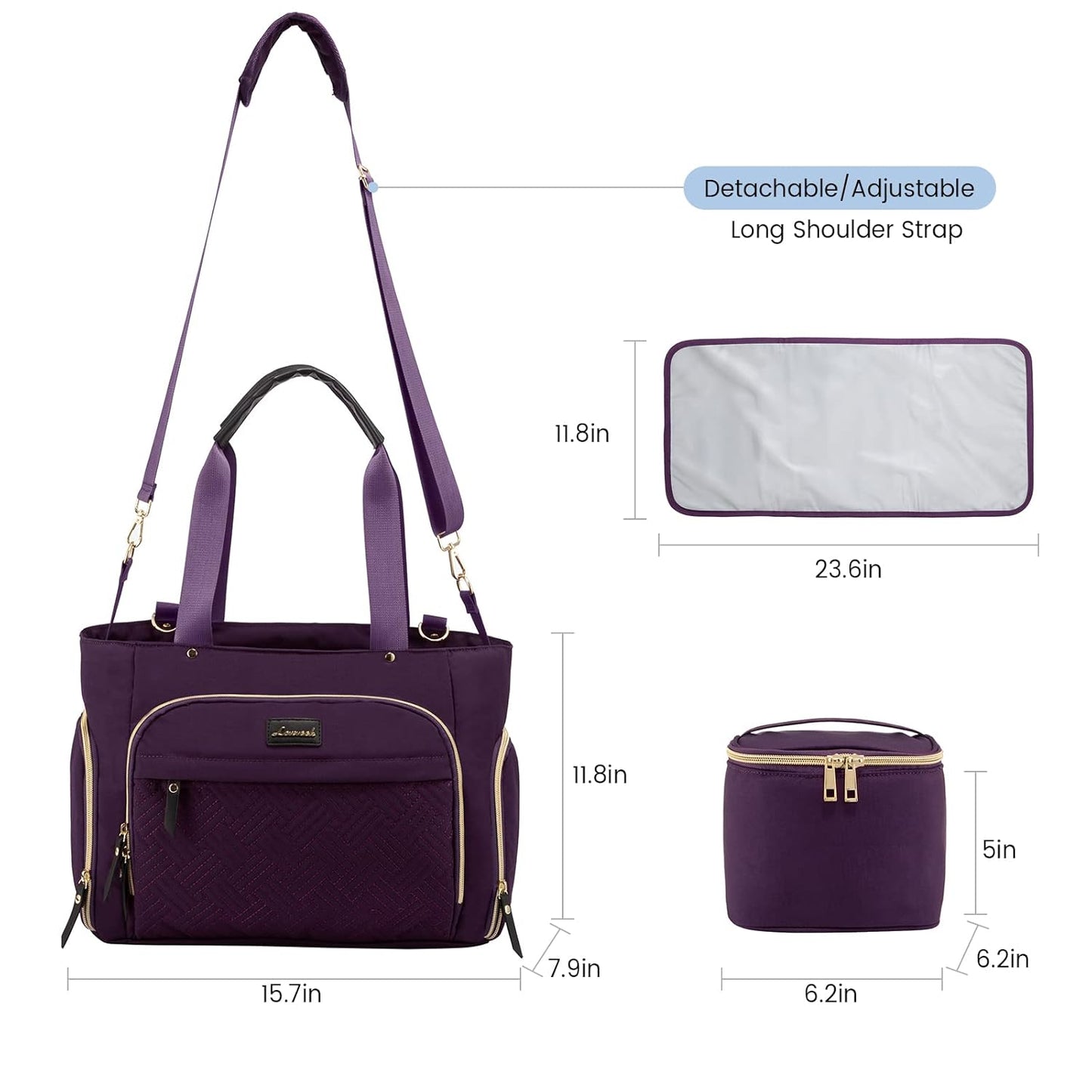 LOVEVOOK Breast Pump Bag, Diaper Bag Tote 3Pcs Set, Work Bag for Breastfeeding Mom with 15" Laptop Pocket, Cooler Bag & Changing Pad Fit Most Breast Pumps Like Spectra S1/S2, Medela, Rainyb, Elvie