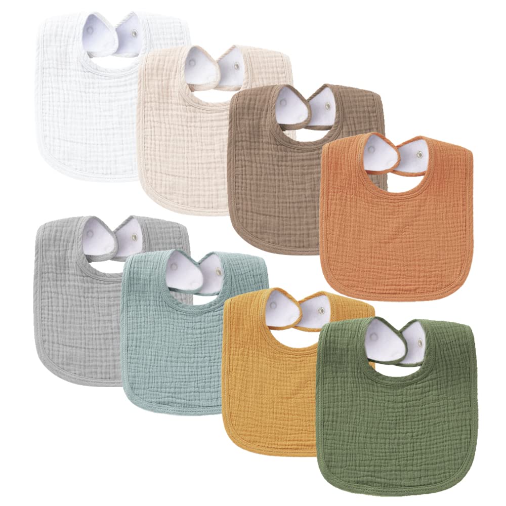 Konssy Muslin Baby Bibs 8 Pack Baby Bandana Drool Bibs Cotton for Unisex Boys and Girls, Soft Absorbent Set for Teething and Drooling